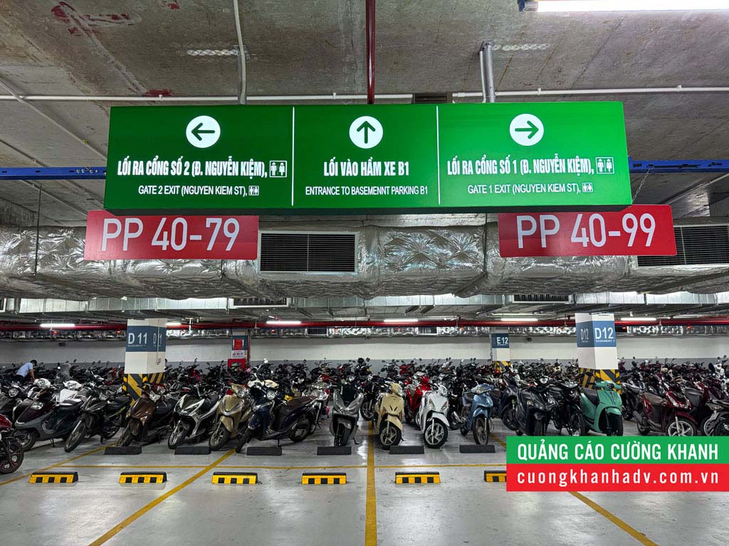 Hệ thống biển hộp đèn chỉ dẫn lối ra vào tầng hầm giữ xe