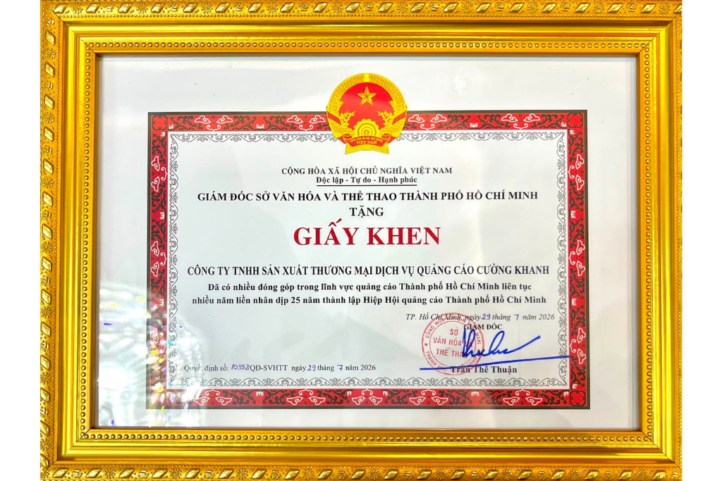 GIẤY KHEN SỞ VĂN HOÁ & THỂ THAO TP.HCM